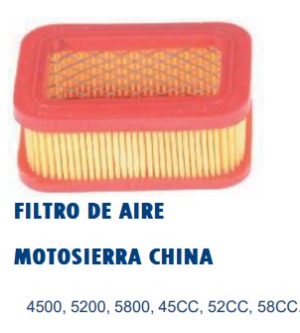 FILTRO DE AIRE MOTOSIERRA CHINA 4500, 5200, 5800, 45CC, 52CC, 58CC