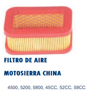 FILTRO DE AIRE MOTOSIERRA CHINA 4500, 5200, 5800, 45CC, 52CC, 58CC