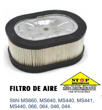 FILTRO DE AIRE Stihl MS640, MS640, MS440, MS441, MS440, 066, 064, 046, 044.